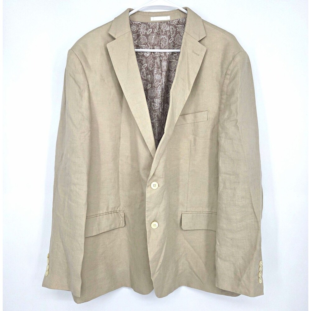 Lauren Ralph Lauren Mens Beige 100% Linen Blazer 2-Button Single Vent 48R